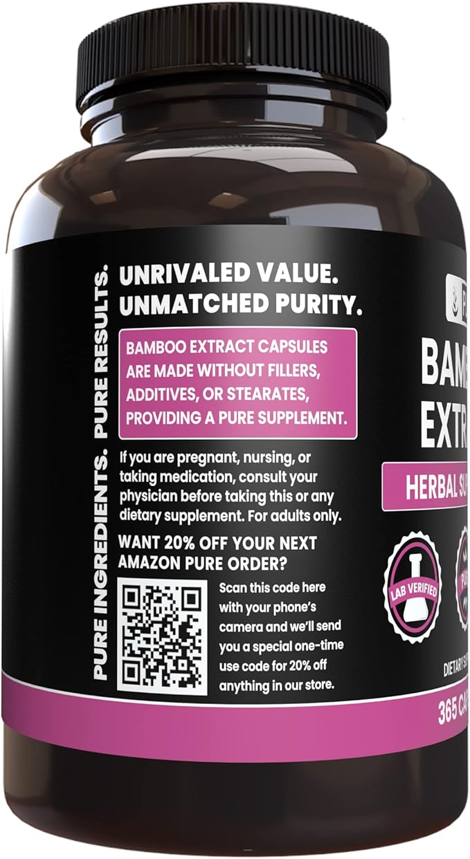 PURE ORIGINAL INGREDIENTS Bamboo Extract (365 Capsules) No Magnesium Or Rice Fillers, Always Pure, Lab Verified