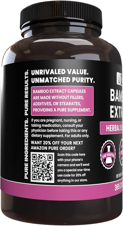 PURE ORIGINAL INGREDIENTS Bamboo Extract (365 Capsules) No Magnesium Or Rice Fillers, Always Pure, Lab Verified