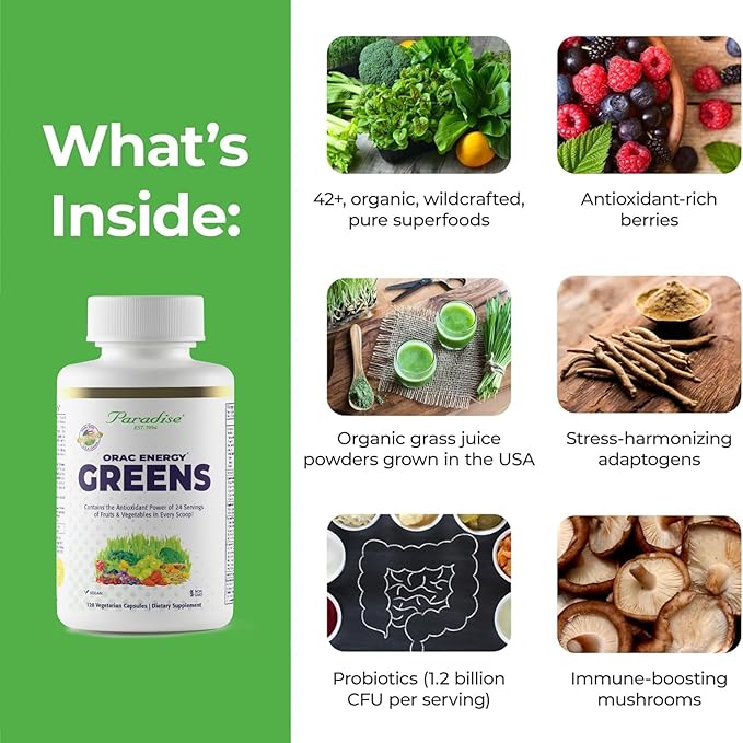 Paradise Herbs, ORAC Energy, Superfood Capsules, Includes Over 42 Organic & Wild-Crafted Ingredients, Probiotics & Enzymes, 120
