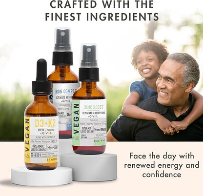 Bone Support Bundle Liquid Spray - Iron Bisglycinate Complex, Zinc Picolinate, Vitamin D3 & K2 - Complete Multivitamin - Plant- Based, Non-GMO, Gluten Free, Sugar Free 2 Fl Oz (360 Days Supply)