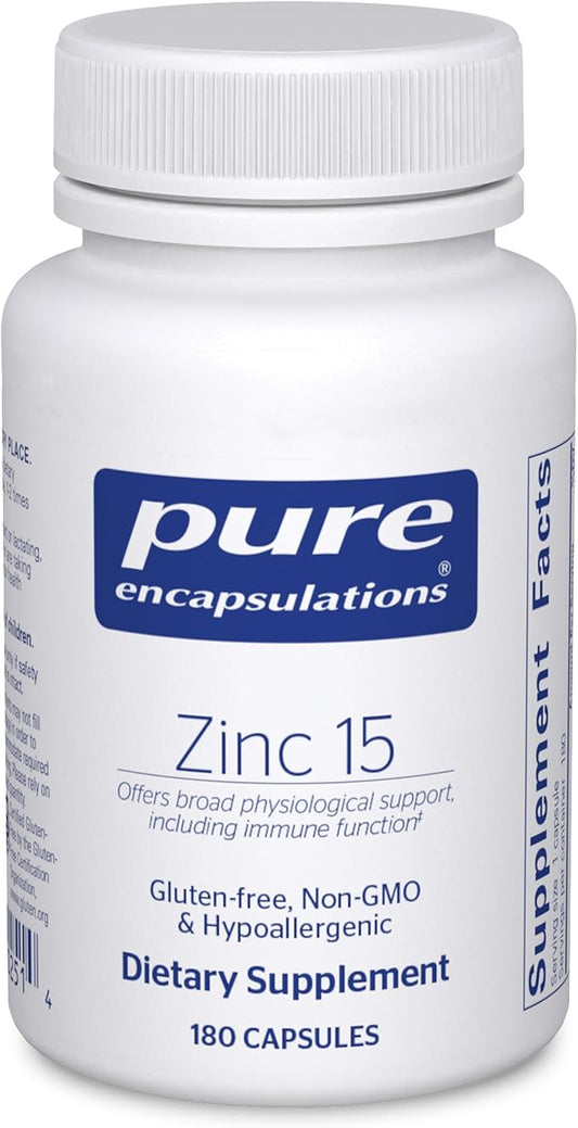 Pure Encapsulations Zinc 15 mg - Zinc Picolinate Supplement for Immune System Support, Growth & Development - for Wound Healing - 180 Capsules