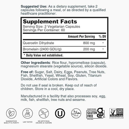 Nature's Lab Quercetin Bromelain - Non GMO, Gluten Free - 120 Capsules