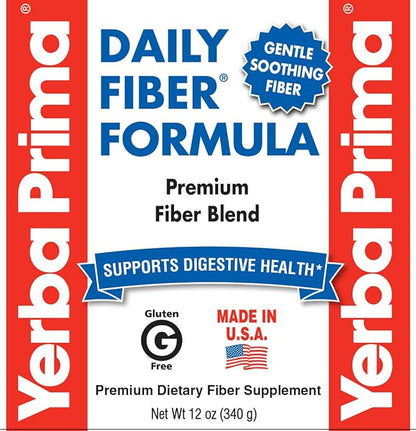 Yerba Prima Daily Fiber Formula Powder - 12 oz (Pack of 4) - Soluble & Insoluble Dietary Fiber Supplement - Gut Health - Vegan, Non-GMO, Gluten-Free