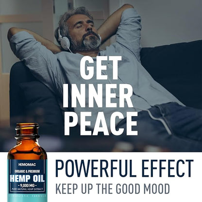 Hemp Oil High Potency - Maximum Strength Natural Hemp Oil Drops for Sleep Anxiety, Pain Relief, Organic Hmep Tincture Vegan, Non-GMO（2-Pack）