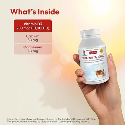 ANDREW LESSMAN Vitamin D3 10,000 IU 720 Capsules - High Potency, Essential for Calcium Absorption, Supports Bone Health, Healthy Muscle Function, Immune System, More. Small Easy to Swallow Capsules