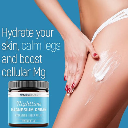 Magnesium Lotion – Hydrating Nighttime Magnesium Cream – Apply to Legs, Arms or Chest - Topical Magnesium Chloride – USA Made and Safe for Kids (Unscented)