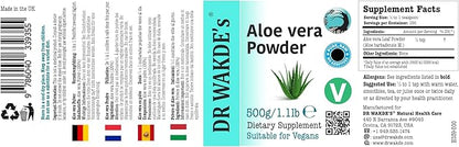 DR WAKDE'S Aloe Vera Leaf Powder - 500g (1.1lb) | Pure, Raw & Dried Powder | Ayurvedic Herb | Vegan |