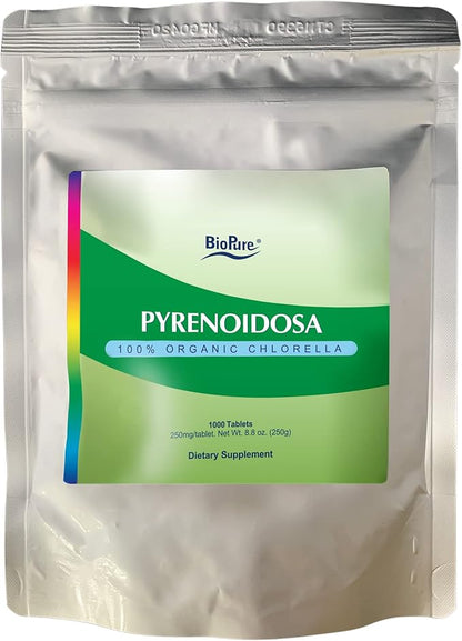 BioPure Chlorella Pyrenoidosa – 100% Organic, Cracked-Cell Wall, Nutraceutical Superfood Packed with Proteins, Vitamins, Minerals & Amino Acids That Supports Metabolism, Detox & Immunity 1000 Tablets