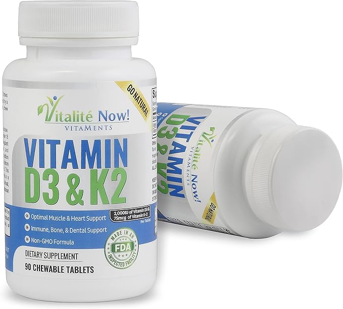 Best Vitamin D3 2000 IU + K2 - Optimized Absorption in Best Form MK7 for Lung Health, Strong Bones & Healthy Heart - All Natural - Cherry Flavor - 90 Chewable Tablets - 3 Month Supply!