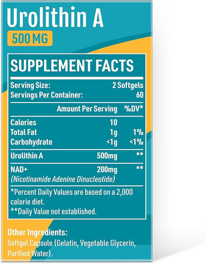 Urolithin A 500mg,NAD+ 200mg,High Absorption,1 Pack
