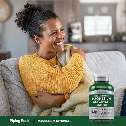 Piping Rock Magnesium Glycinate | 750mg | 200 Capsules | High Absorption | Chelated | Non-GMO and Gluten Free Supplement
