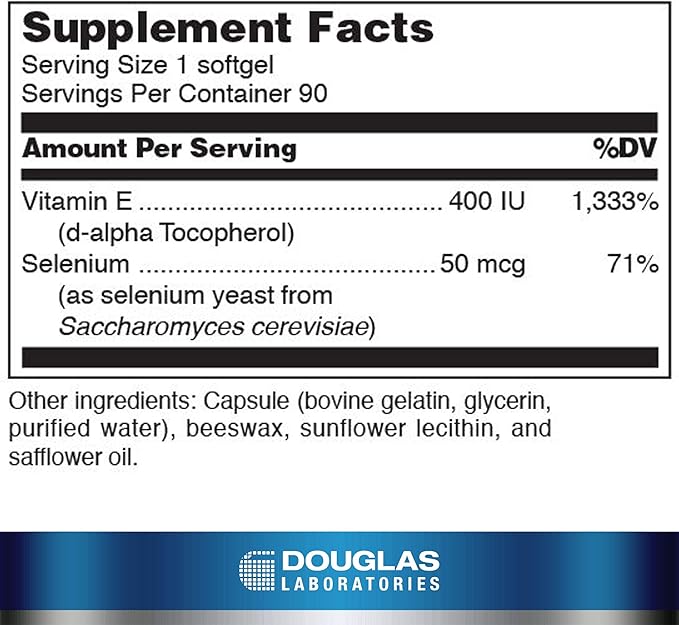 Douglas Laboratories Selenium + Vitamin E | 400 I.U. of Natural Form of Vitamin E and 50 mcg. of Selenium | 90 Softgels