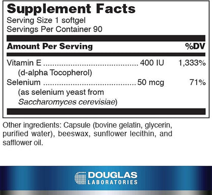 Douglas Laboratories Selenium + Vitamin E | 400 I.U. of Natural Form of Vitamin E and 50 mcg. of Selenium | 90 Softgels