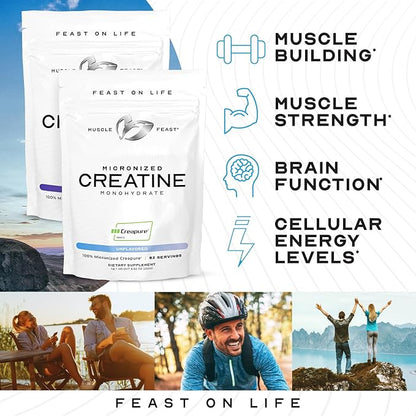 Muscle Feast Creapure Micro - Micronized Creatine Monohydrate Powder | Premium Pre-Workout or Post-Workout | Easy to Mix, Gluten-Free, Safe and Pure, (Orange, 250g)