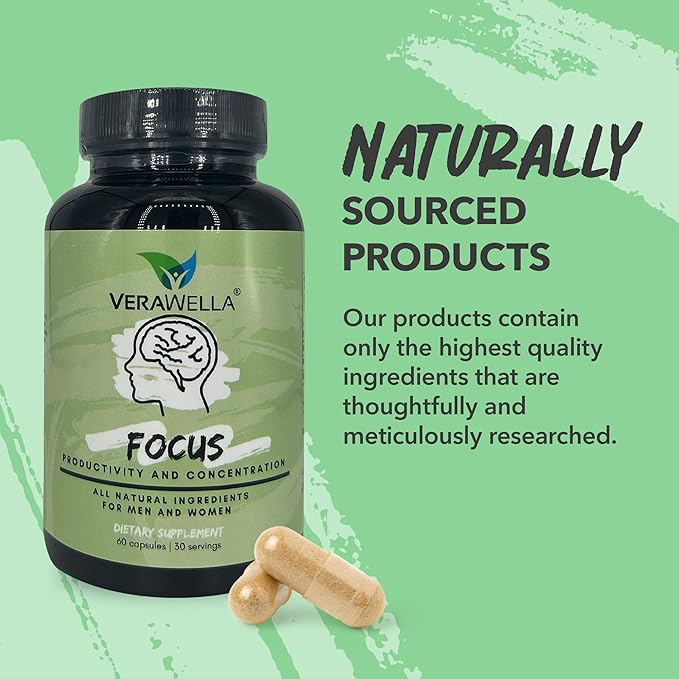 Focus, Anti Brain Fog, Brain Booster with American Ginseng, Rhodiola & Bacopa Monnieri, Supports Productivity and Concentration, 60 Capsules (30 Servings)