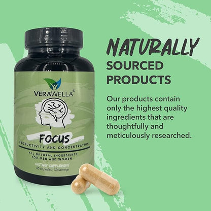 Focus, Anti Brain Fog, Brain Booster with American Ginseng, Rhodiola & Bacopa Monnieri, Supports Productivity and Concentration, 60 Capsules (30 Servings)