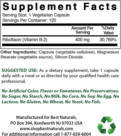 Best Naturals Probiotic 10 Strains & 30 Billion CFU & Vitamin B2 (Riboflavin) 400mg