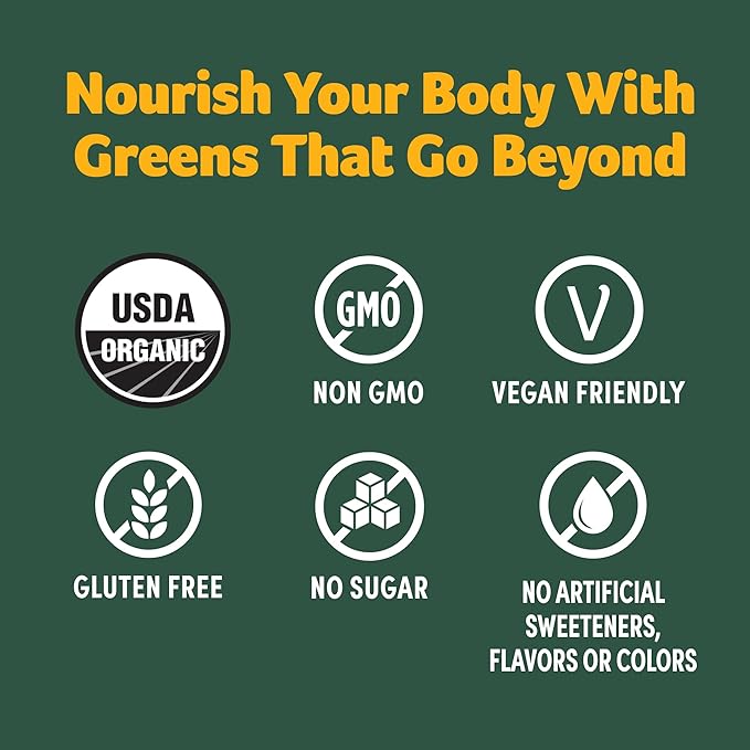 Purely Inspired Organic Green Powder Smoothie Mix, Tropical Mango Iced Tea Flavor (30 Servings) - Probiotics for Digestive Health with Spirulina & Chlorella for Gut Health - Vegan & Gluten-Free
