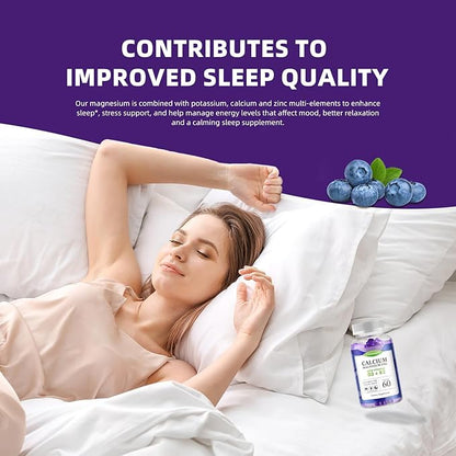 Calcium Magnesium Zinc Gummies with Vitamin D3 & K2 - High Potency Enhanced Absorption -120 Blueberry Gummies Flavored