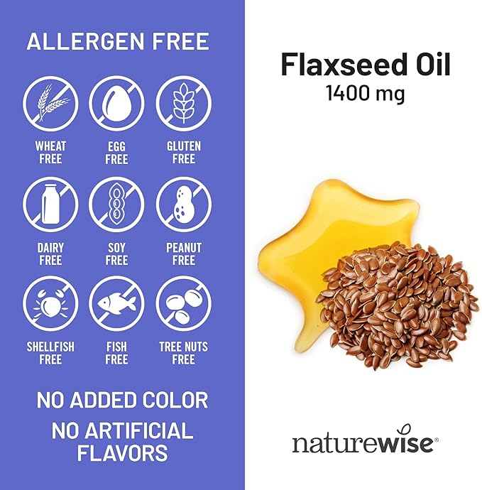 NatureWise Flaxseed Oil 1400 mg, Fish Free, High Potency Omega 3 with 812 mg ALA, Dietary Supplement for Heart Health Support - Organic, Cold Pressed, Non-GMO - 120 Softgels[120-Day Supply]