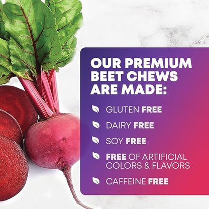Beets Chews - Beet Root Gummies for Nitric Oxide Support, Superfood Beets Powder Soft Heart Chews, Grape Seed Extract & Non-GMO Beetroot Energy Supplement Supports Heart Health & Energy, 60 Soft Chews