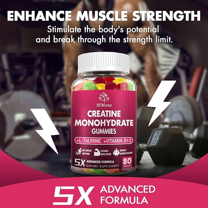 Creatine Monohydrate Gummies - 5g for Men & Women, 240 Count and Creatine Chewable Supplements for Muscle Gain, Muscle Strength, Energy Boost, and Muscle Builder, Sugar Free, Vegan