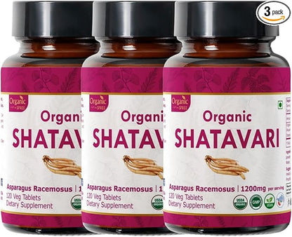SHATAVARI 120 Tablets | Asparagus Racemosus (Shatavari) | USDA Organic Certified | Supports Women’s Health and Immune System | Organic and Natural 120tab - Pack of 3