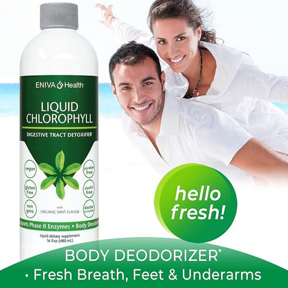 Eniva Health Liquid Chlorophyll Vegan | Immunity | Detox & Cleanse | Clear Skin | Energy Boost | Gut Health | Internal Deodorant | USA Manufacture | Mulberry Source | Mint |16 Fl Oz Bottle
