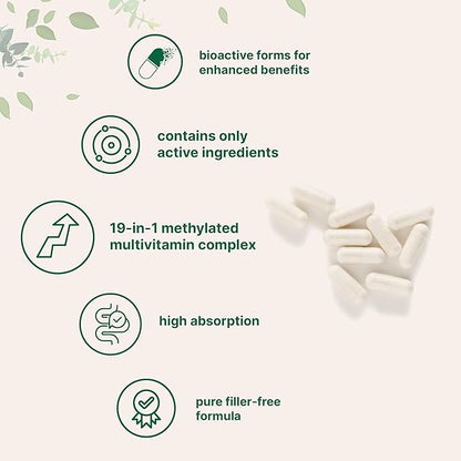 Pure Methylated Multivitamin for Men & Women | 240 Capsules with Vitamins C, D, B12, Thiamin, Folate + Magnesium, Zinc, & More | High Absorption | Bioactive Vitamin & Mineral Complex | Filler Free