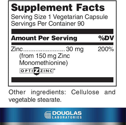 Douglas Laboratories Opti Zinc 30 mg. | Zinc Monomethionine Supports Immune Function and Healthy Skin | 90 Capsules