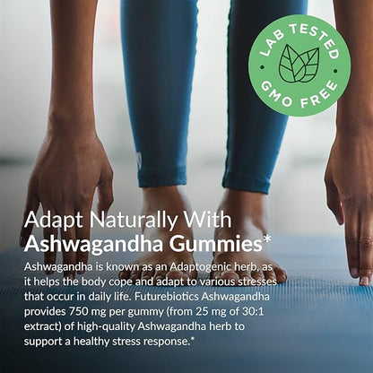 Futurebiotics Ashwagandha Gummies Stress & Mood Support - Non-GMO, 60 Vegan Cherry Flavored Gummies