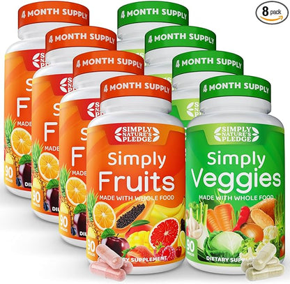 Simply Nature's Pledge - Packed with 42 Different Fruits & Vegetables - 4 Month Supply- Made with Whole Food Superfoods - with Aloe Vera – 100% Soy Free - 720 Capsules