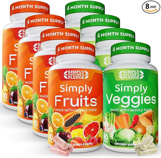 Simply Nature's Pledge - Packed with 42 Different Fruits & Vegetables - 4 Month Supply- Made with Whole Food Superfoods - with Aloe Vera – 100% Soy Free - 720 Capsules
