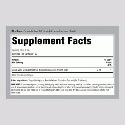 Piping Rock Lions Mane Mushroom Liquid Extract | 4 Fl Oz | Alcohol Free, Vegetarian Supplement | Non-GMO, Gluten Free Tincture
