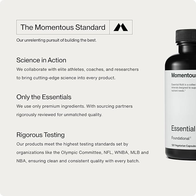 Momentous Essential Multivitamin for Women and Men - Complete Vitamin and Mineral Complex for Athletes & Wellness Enthusiasts - GMO-Free, Gluten Free, 30 Servings