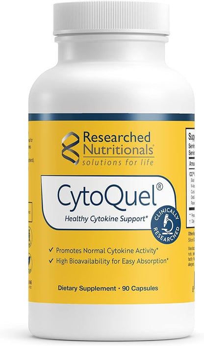 Researched Nutritionals CytoQuel with N-Acetyl Cysteine, Herbal Supplements & Turmeric Extract - Promote Healthy Cytokine Function for Immune Support, Sleep & Physical Comfort (90 Capsules)