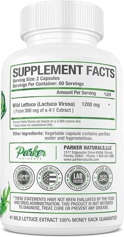 Wild Lettuce Extract – Herbal Sleep Supplement 1200mg, 4:1 Concentrated, Vegan Capsules, Soothes Discomfort, 60 Servings, 120 Count