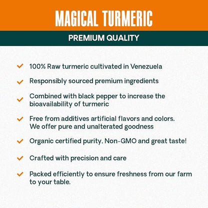 JESSICA WELLNESS Magical Turmeric Tea/Ginger Turmeric Tea with Black Pepper/Turmeric Powder with Black Pepper, Ginger and Stevia, 3.5 oz Magical Turmeric Tea