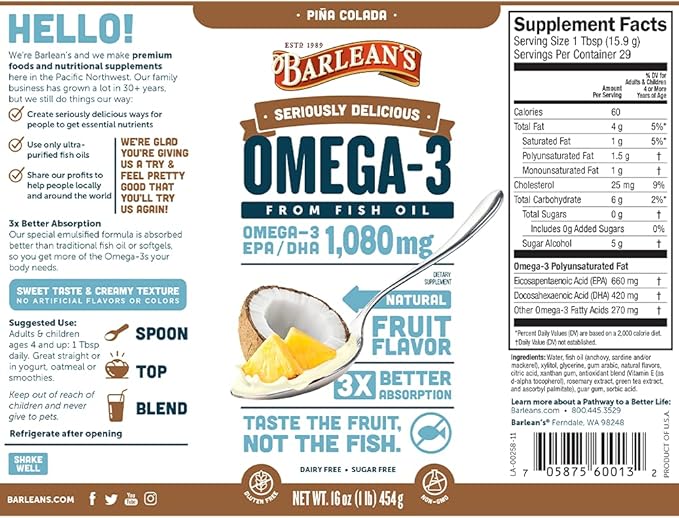 Barlean's Seriously Delicious BlackBerry Smoothie from Flax Oil and Piña Colada Seriously Delicious Omega-3 Fish Oil Smoothie