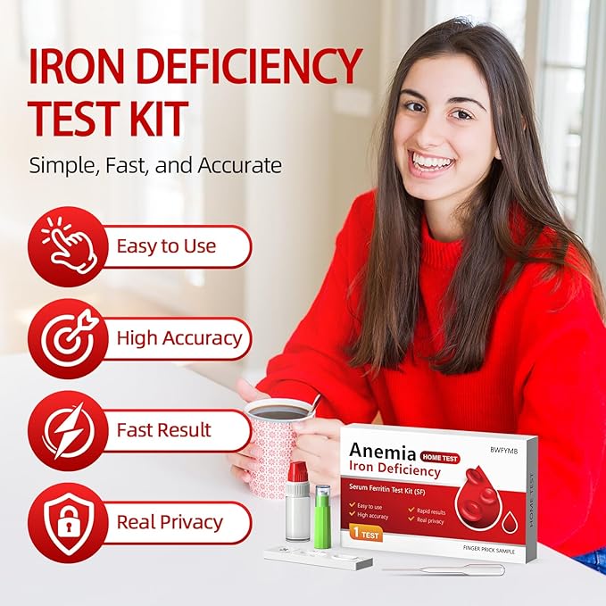 Iron Deficiency Test Kit for Home Use, Rapid & Accurate Anemia Test Kit for Adults & Children, Easy to Use & Read, 1 Test
