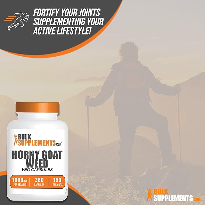 BulkSupplements.com Horny Goat Weed Capsules - Epimedium Extract, Horny Goat Weed Herbal Supplements - Vegan, 2 Capsules per Serving (1000mg), 360 Veg Capsules (Pack of 1)