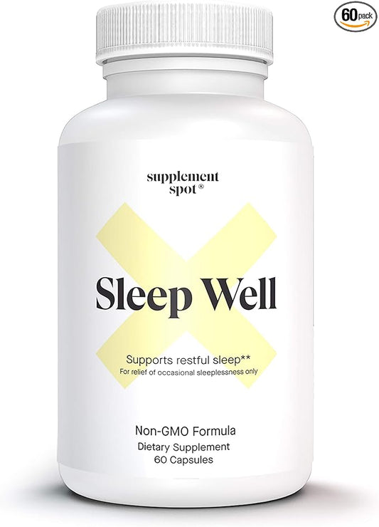 Sleep Well Natural Sleep Aid – Non-Habit Formula Supplement for Adults w/Magnesium, L-Theanine, GABA & Serotonin – Sleep Support Supplement for Adults (60 Capsules, 30 Servings)