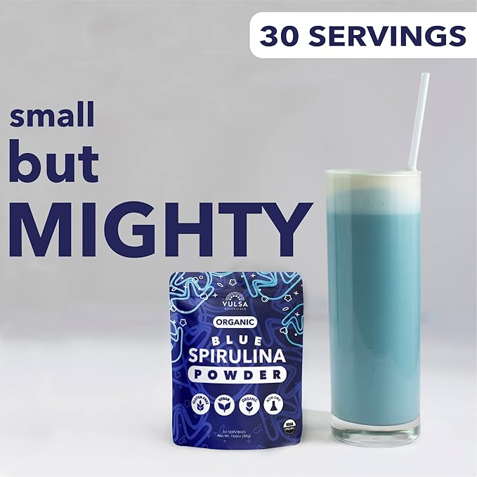 Organic Blue Spirulina Powder - 100% Natural Powdered Blue-Green Algae, No Fishy Smell, Nutrient-Dense Superfood, High Protein, USDA Organic, Non-GMO, Vegan, Make Colorful Food Creations - 30g
