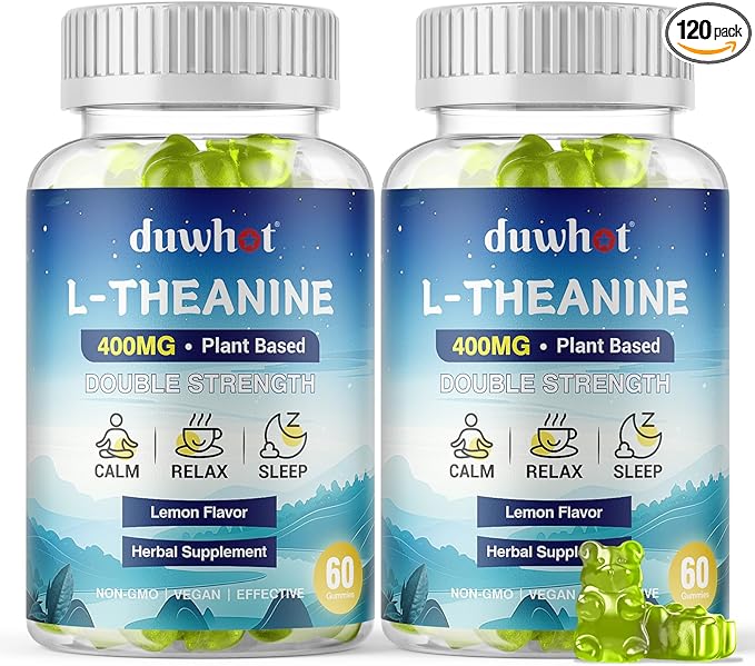 l theanine Gummy, l-theanine 400mg Supplement for Adults & Kids, Organic l'theanine Chewable for Stress Relief, Focus and Relaxation, Vegan, 120 Gummies