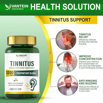 Tinnitus Relief for Ringing Ears 1200 MG - 120 Capsules Supports Hearing Loss & Ear Pain Relief | 60-Day Supply | Ear Health Vitamins for Men & Women