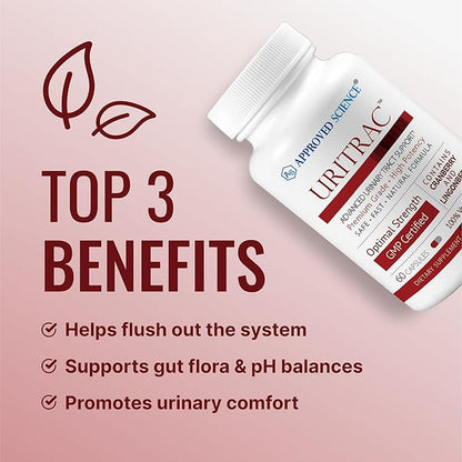 Approved Science® Uritrac™ - UTI Support - Cranberry, D-Mannose, Lingonberry - Vegan Friendly - 60 Capsules per Bottle - Pack of 6