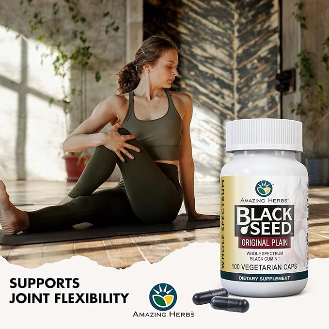 Amazing Herbs Whole Spectrum Black Seed Original Plain, Vegetarian Capsules - Gluten Free, Non GMO, Cold Pressed Nigella Sativa Aids in Digestive Health - 100 Count, 475mg (2-Pack)
