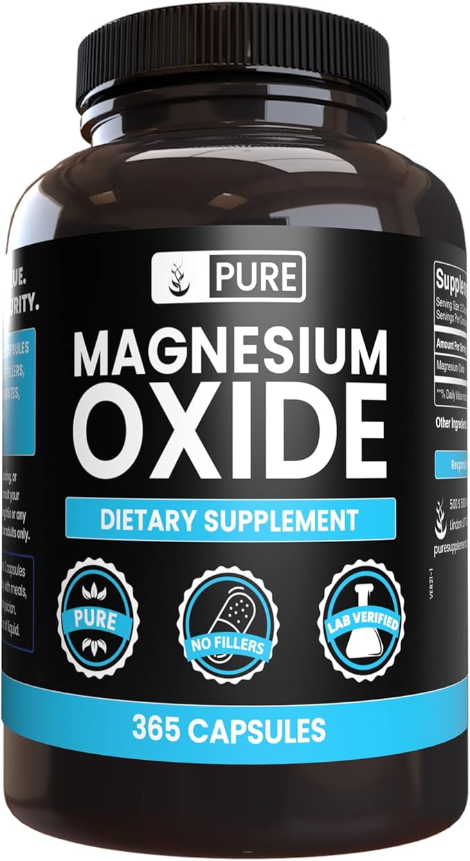 Pure Original Ingredients Calcium Carbonate and Magnesium Oxide Bundle, 365 Capsules Each, No Fillers, Alwasy Pure
