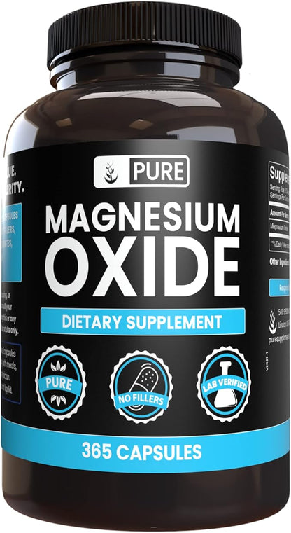 Pure Original Ingredients Calcium Carbonate and Magnesium Oxide Bundle, 365 Capsules Each, No Fillers, Alwasy Pure