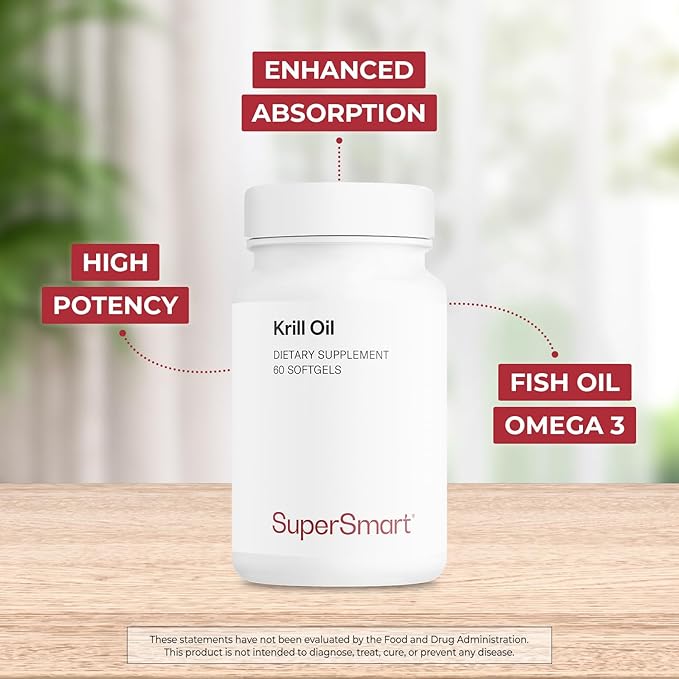 Supersmart - Krill Oil Supplement 1180mg per Day - Omega-3 (EPA & DHA) - Fatty Acids | Non-GMO & Gluten Free - 60 Softgels
